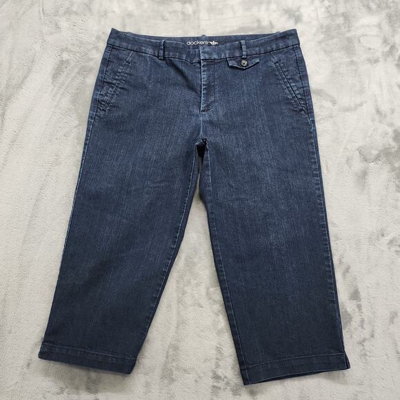 Dockers Jeans Womens 12 Blue Dark Wash Mid Rise Crop Capri Stretch Denim Casual - Picture 1 of 9